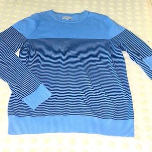 3/13💄Long Sleeve Cable Crew Neck Sweater - periwinkle navy + blue striped